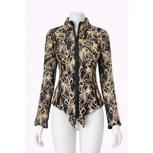 Baciano Black Beige Floral Lace Zip Jacket Womens Small Gothic Evening S